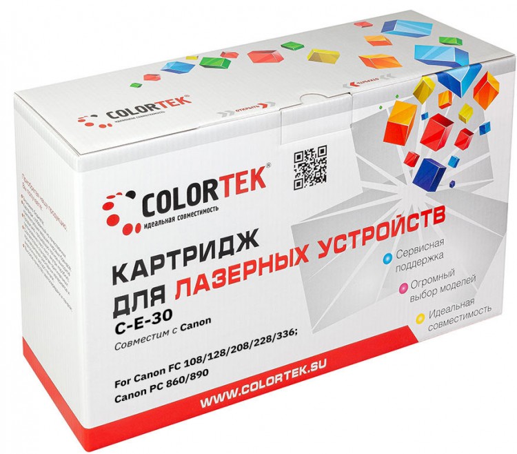 Лазерный картридж Colortek C-E-30 для принтеров Canon FC-108/ 128/ 208/ 228/ 336/ PC-860/ 890, черный, 4000 к.