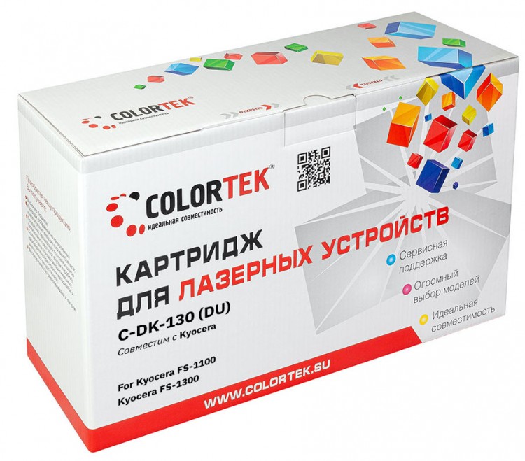 Лазерный картридж Colortek C-DK-130 (DU) для принтеров Kyocera FS-1100/ 1300, черный, 100000 к.