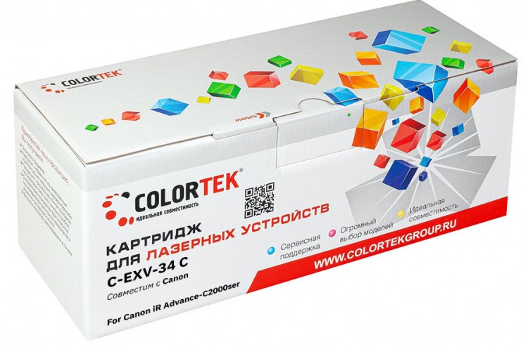 Лазерный картридж Colortek C-EXV34 для принтеров Canon iR Advance-C2000ser, С2020, С2025, С2030, С2220, С2225, С2230, голубой, 19000 к.