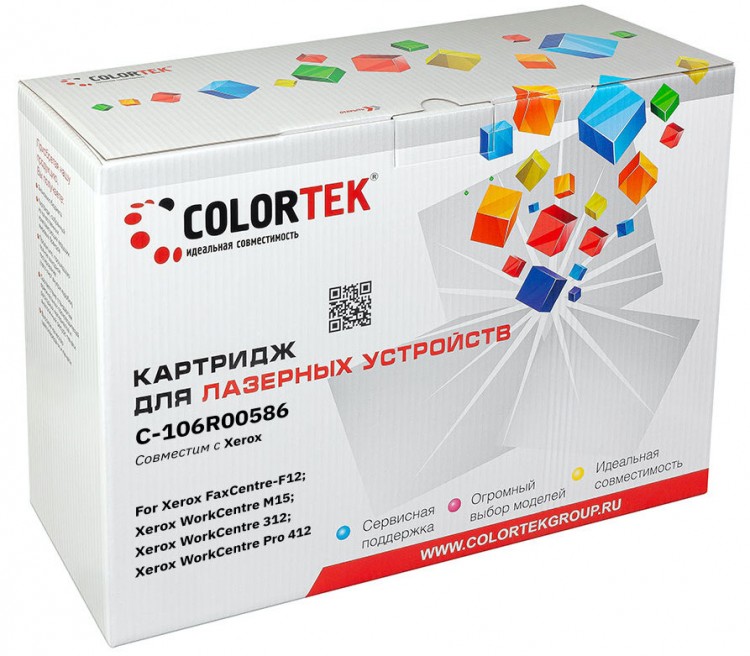 Лазерный картридж Colortek C-106R00586 312/ 412/ M15 для принтеров Xerox WorkCentre 312/ 412/ M15i, черный, 6000 к.