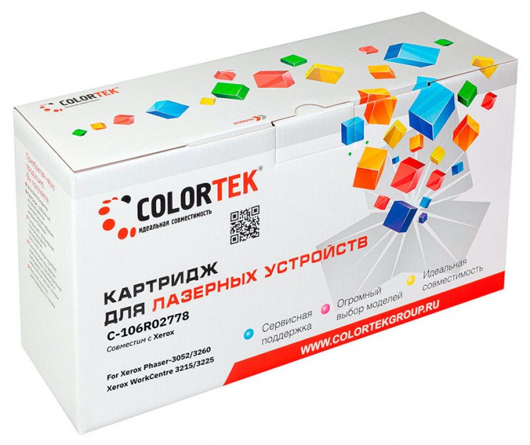 Лазерный картридж Colortek C-106R02778 3052/ 3260 для принтеров Xerox Phaser-3052/ 3260, WorkCentre/ WC-3215/ 3225, черный, 3000 к.