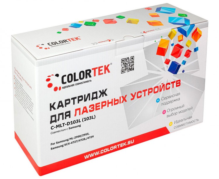 Лазерный картридж Colortek C-MLT-D103L для принтеров Samsung ML-2950DR/ 2950ND/ 2955ND/ 2955DW, SCX-4727FD/ 4728FD/ 4729FD/ 4729FW, черный, 2500 к.