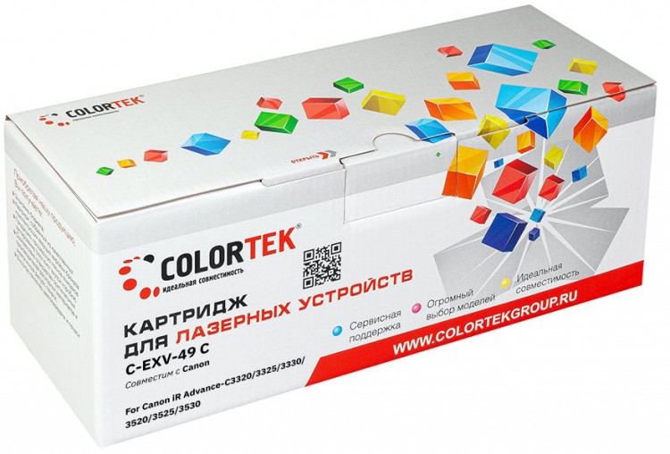 Лазерный картридж Colortek C-EXV49 (8525B002) для принтеров Canon iR Advance-C3320/ 3325/ 3330/ 3520/ 3525/ 3530, голубой, 19000 к.