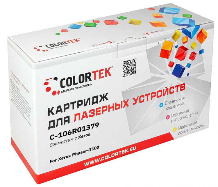 Лазерный картридж Colortek C-106R01379 3100 для принтеров Xerox Phaser 3100MFP с симкартой (106R01378 на 3000копий), черный, 6000 к.