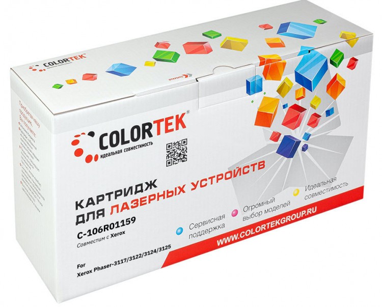 Лазерный картридж Colortek C-106R01159 3117/ 3122 для принтеров Xerox Phaser 3117/ 3122/ 3124/ 3125 , черный, 2000 к.